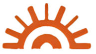 Sun logo in orange on a beige background